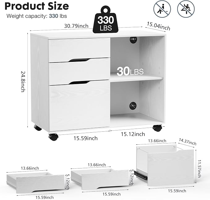 DUMOS File Cabinet with 3 Drawers, Wood Under Desk Storage Printer Stand | - Image 3