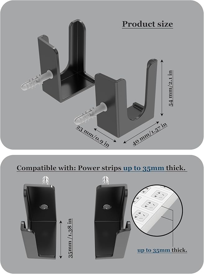 Power Strip Holder, 2 Set Power Strip Wall Mount, Punch Free Socket Holder Fit - Image 2
