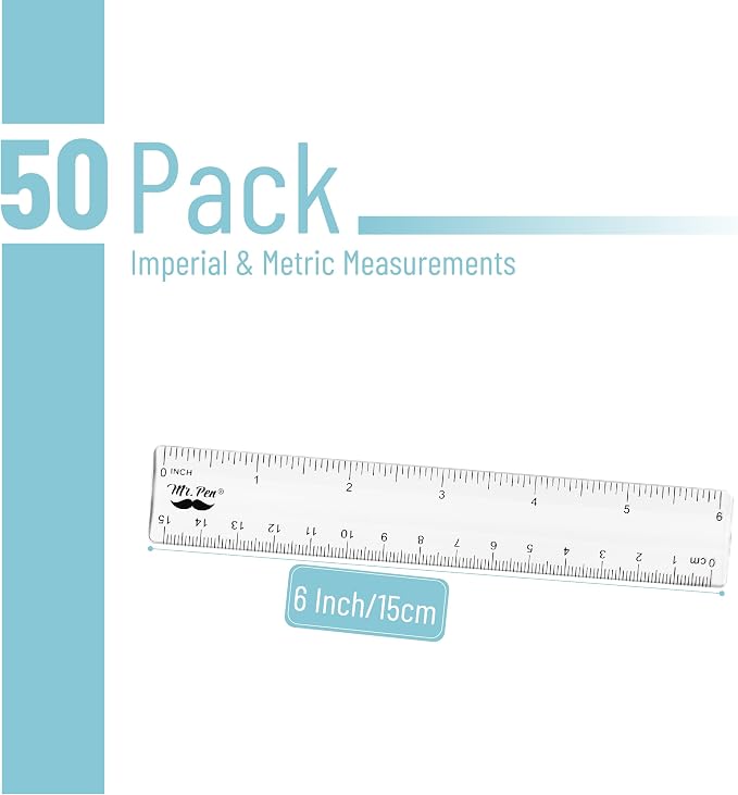 Mr. Pen- Bulk Plastic Rulers, 6 Inch, 50 Pack, Easy-to-Read Markings | - Image 2