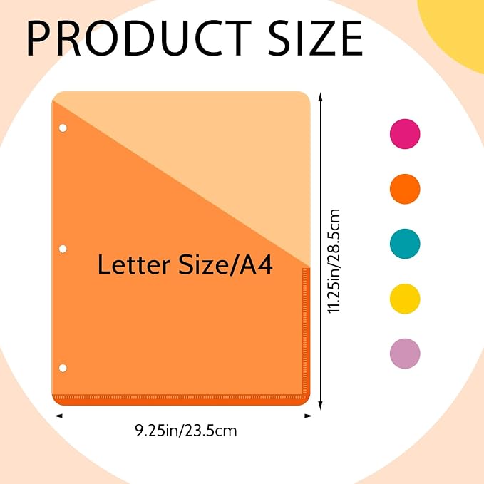 Maitys 50 Pack Binder Pockets 3 Hole Punch Clear Plastic Document Folders - Image 2