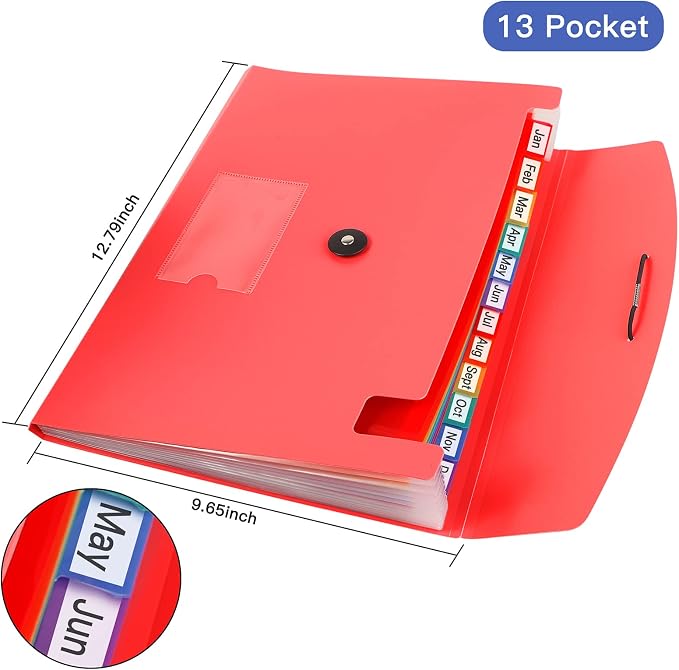 3 Pack 13-Pocket Expanding File, Plastic Expandable File Folder - Image 2