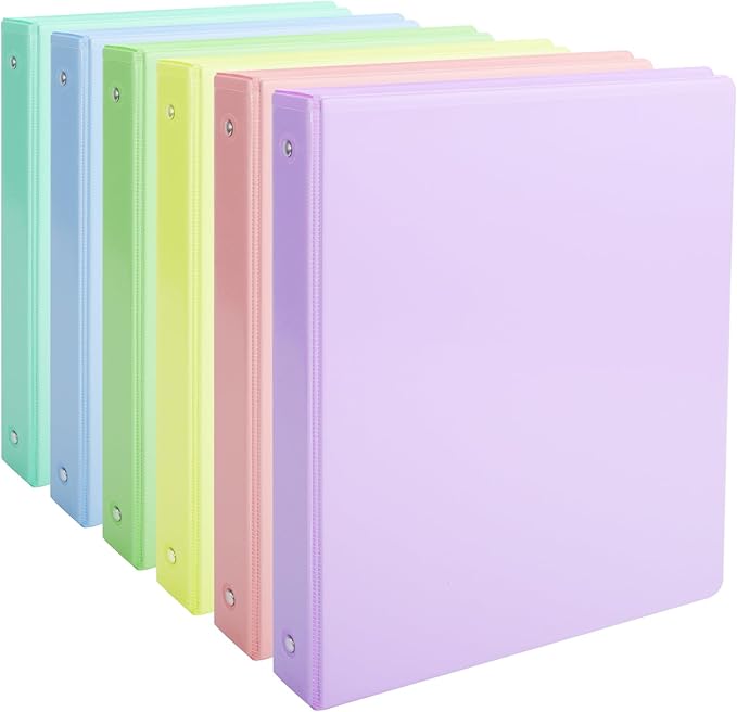 0.5 inch 3-Ring Binder, 1/2 inch Round Ring Binder with 2 Inside Pockets, Clear View Cover Binders Holds 8.5'' x 11''Paper，Pastel Color Binders for Office/Home/School Supply, 6 Pack-DeskLoop Office