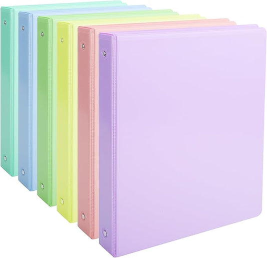 0.5 inch 3-Ring Binder, 1/2 inch Round Ring Binder with 2 Inside Pockets, Clear View Cover Binders Holds 8.5'' x 11''Paper，Pastel Color Binders for Office/Home/School Supply, 6 Pack-DeskLoop Office