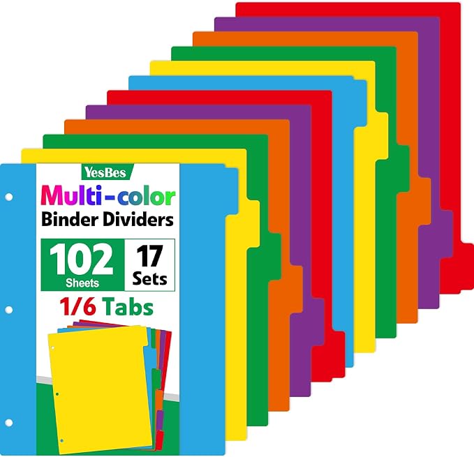 102 Pcs Colored Binder Dividers by YesBes