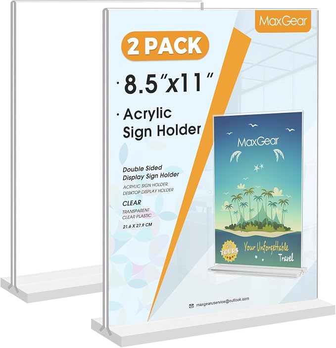 MaxGear Acrylic Sign Holder 8.5x11 Double Sided 2 Pack | Double Sided Display; by MaxGear