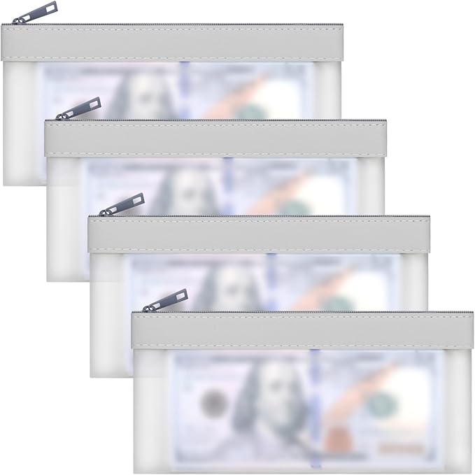 4 Pieces Money Bags With Zipper, Cash Bag, 7.6 x 3.7 inch Money Pouch, Bank Bag by VOCHIC