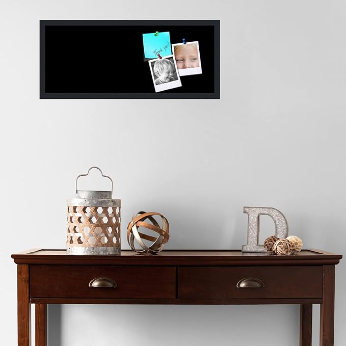 PinPix 30x12 Inch Cork Bulletin Board. This Decorative Framed Pin Board Comes with Solid Black Design and a Satin Black Frame. Ideal for Home Office Decor or Message Board (PinPix-622)-DeskLoop Office