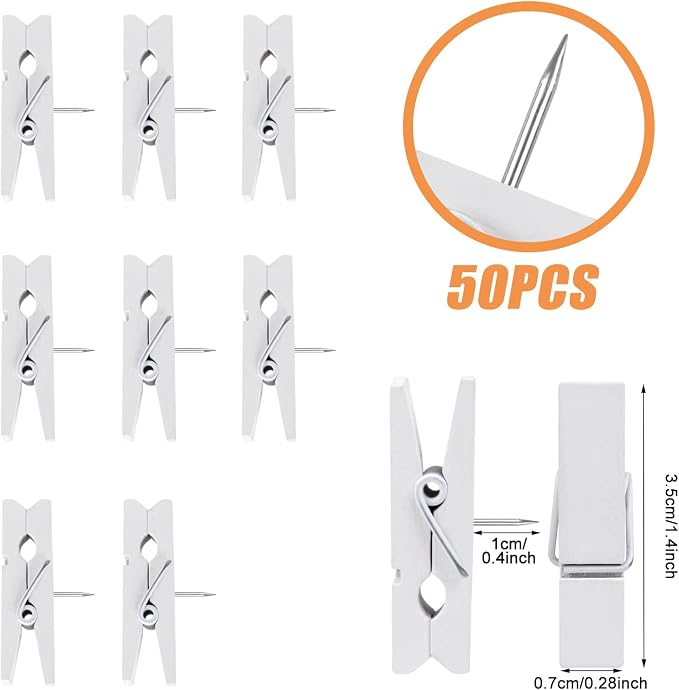 50 Pcs Push Pin with Wooden Clips, Durable Wooden Push Pins, Decorative - Image 2