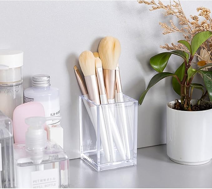 HSYMQ 2 Pack Clear Acrylic Pencil Pen Holder Cup, Makeup Brush Holder Acrylic - Image 4