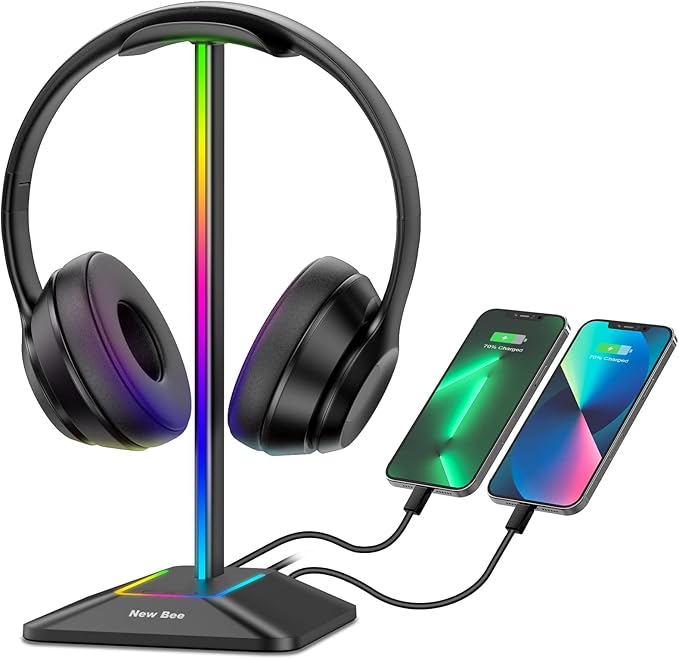 New Bee Headphone Stand with RGB Lighting, Sturdy Aluminum Gaming Headset by NewBee