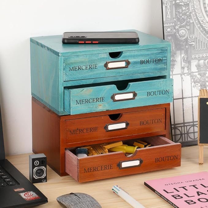 Wooden Storage Box Rustic Desktop Organizer - Image 2
