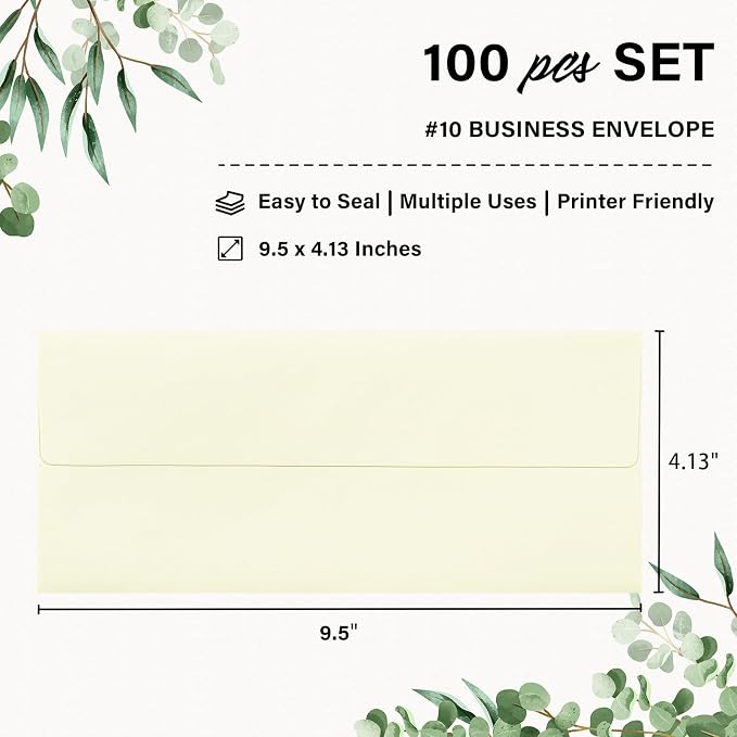 100 Pack #10 Business Envelopes, Self Seal Standard Ivory Envelopes - Image 2