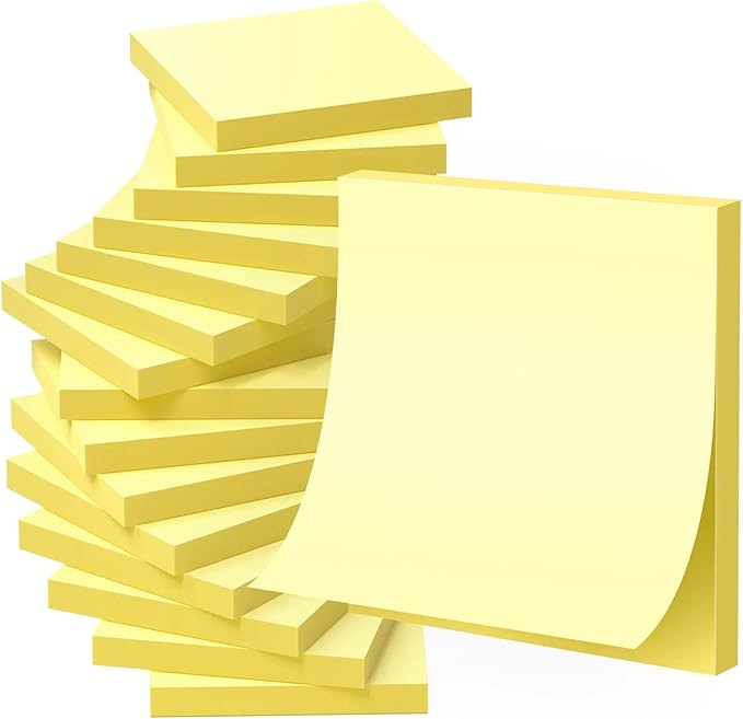 Yellow Sticky Notes 3x3in, Recyclable Paper, Clean Removal, 100 Sheets/Pad by NOTEZMATE