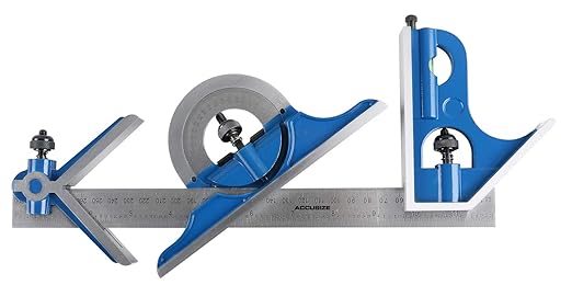 Accusize Industrial Tools Combination Square Set, 12''/300mm, 4 Pcs/Set, 0000-8108