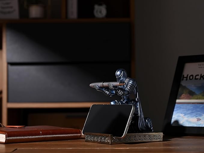 Windbreaker Soldier Knight Pen Holder Personalized Desk Accessory, Mobile Phone & Gaming Controller Holder, Device Stand Gift for Medieval Enthusiasts (Blue)-DeskLoop Office