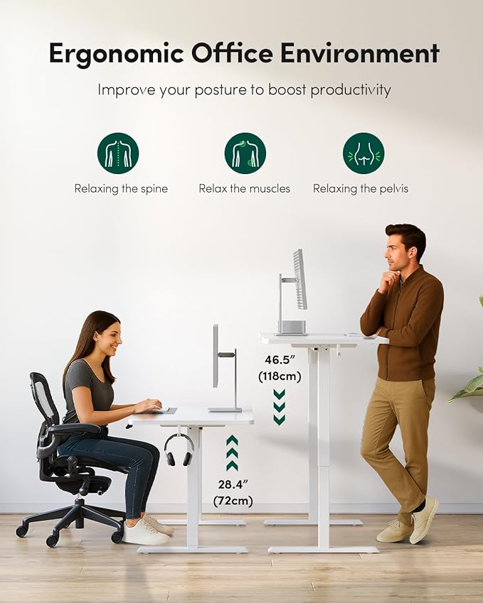 FEZIBO One-Piece Standing Desk Adjustable Height Stand up Home Office Desk, 32x24 Inch Electric Standing Computer Desk, with 4 Memory Presets, Fixable casters, White-DeskLoop Office