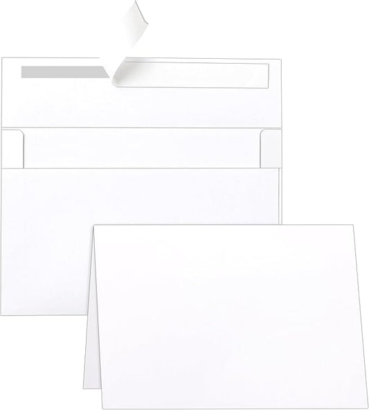 100 Packs Blank White Note Cards and Envelopes 4 x 6 Heavyweight Folded Cardstock and A4 Envelopes Printable Self Seal for Christmas DIY Greeting Cards, Wedding Invitations, Thanksgiving Card