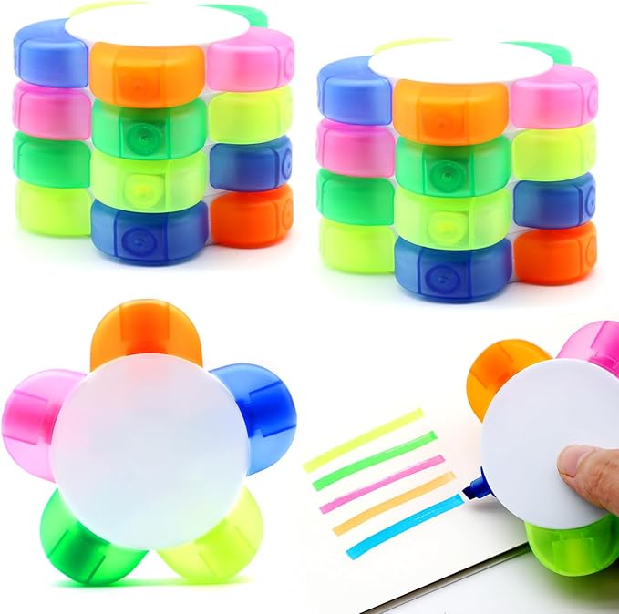 Petal Highlighters 8 PCS Multicolor Highlighter Pens with 5 Vibrant Colors 5 in 1,Flower Shape Fluorescent Pens, Portable & Smooth Writing for School Office Stationery Supplies-DeskLoop Office