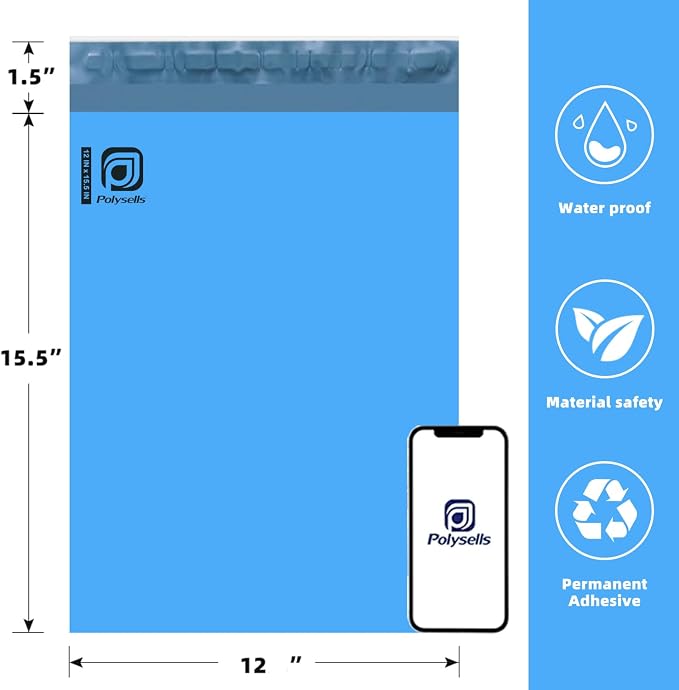 POLYSELLS 500 pcs 12x15.5 Inches Blue Poly Mailers Shipping Envelopes, Strong - Image 2