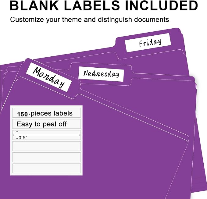 File Folder, RAZCC 150 Pack 1/3 Cut Tab File Folders Letter Size, Folders - Image 4