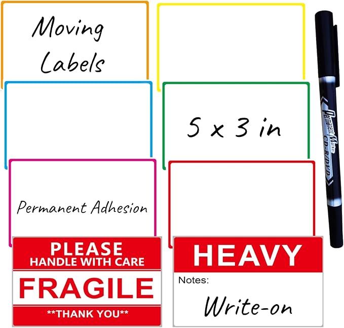 5" x 3" Large Moving Labels for Home Packing Box 6 Color Coded Border Label by Unknown