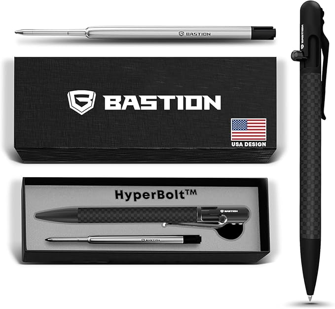 BASTION® Luxury Slim Bolt Action Pen, Lightweight Aluminum EDC Pen with Fine Tip, Professional Ballpoint Pen for School and Work - Black-DeskLoop Office
