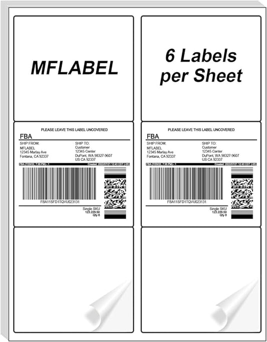 MFLABEL 3-1/3" x 4" FBA Address Labels, 6-Up, White, Easy Peel, Laser/Ink Jet Printer Compatible, 6 Per Page (24000 Labels, 4000 Sheets)