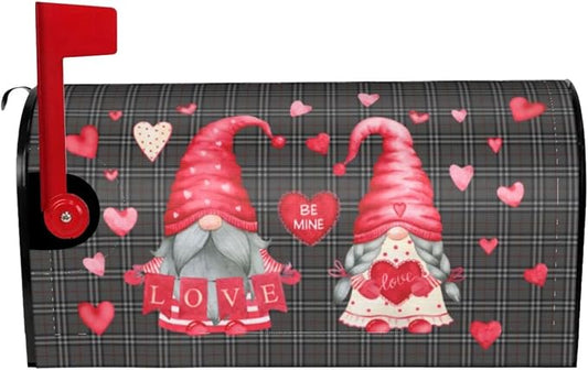 Valentine's Day Gnomes Mailbox Covers, Love Buffalo Plaid Outdoor Magnetic by Yomane