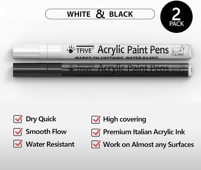 TFIVE White&Black Paint Marker Pens - Image 2