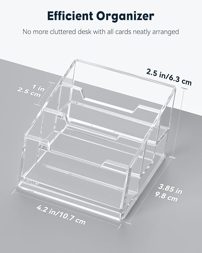Uniclife Acrylic Business Card Holder for Desk 3 Slots Clear Business Card Display Stand for Men & Women Desktop Business Card Organizer Card Stand for Office Home Exhibition, 180 Card Capacity-DeskLoop Office
