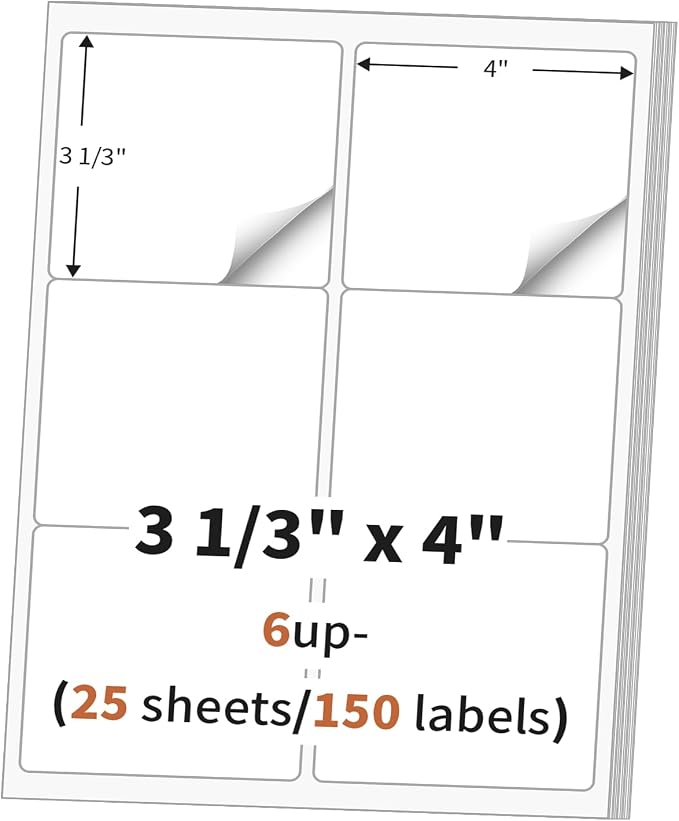 3 1/3" x 4" Address Labels, Labels Sticker Paper by MultiLabel