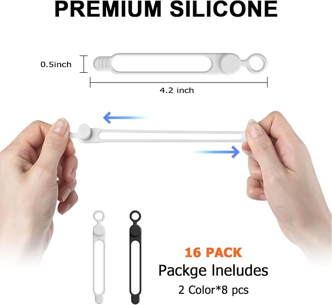 16Pcs 4.2" Silicone Cable Ties Cord Organizer - Image 2