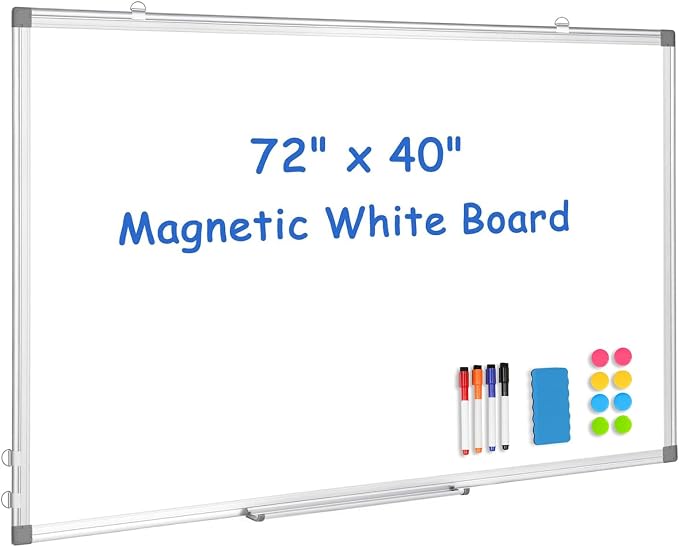 WALGLASS Large White Board, Hanging Mounted Whiteboard Silver Aluminium Frame by WALGLASS