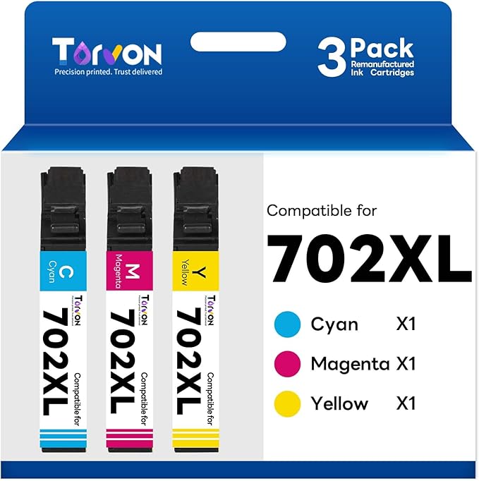 Remanufactured Ink Cartridge for Epson 702 Ink Cartridge Combo Pack 702XL 702 XL T702XL Compatible with Epson Workforce Pro WF-3720 WF-3730 WF-3733 Printer(Cyan Magenta Yellow, 3 Pack)-DeskLoop Office