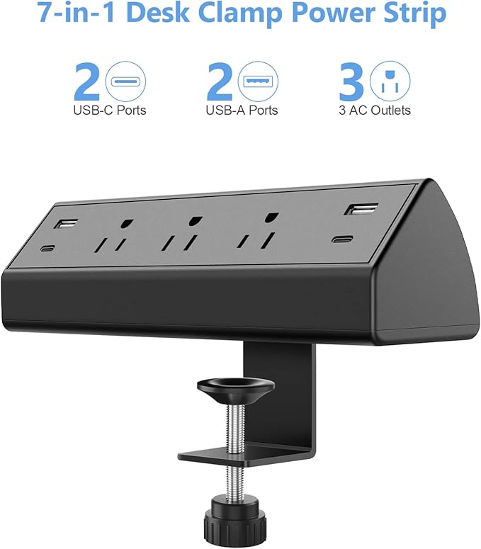 Jgstkcity Desk Clamp Power Strip,40W Total Fast Charging Station,2 PD 20W USB C Ports,Desk Edge Mount Surge Protector for Home, Office,3 Outlets,Fit 1.96" Tabletop Edge,ETL Listed-DeskLoop Office