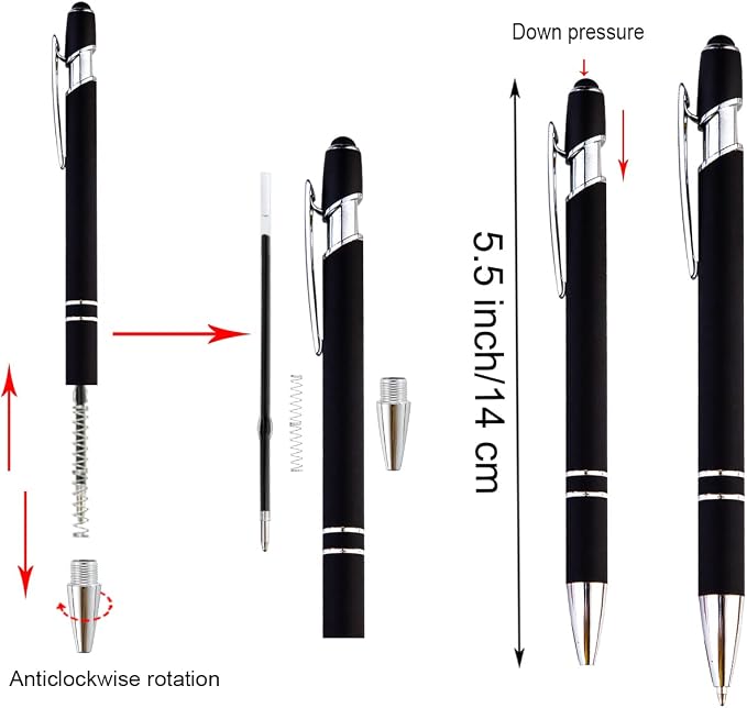 PASISIBICK 8 Pack Black Ballpoint Pens 2-in-1 Stylus Retractable Metal Stylus - Image 5