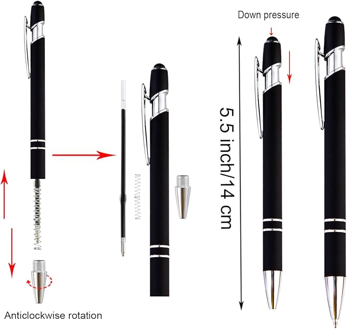 PASISIBICK 8 Pieces Ballpoint Pens with Stylus tip, 2-in-1 Stylus Retractable Ballpoint Pen, Metal Stylus Pen for Touch Screens, 1.0 mm Black Ink-DeskLoop Office