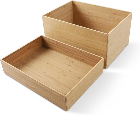 2-Piece Large Bamboo Storage Box Set, 7.1 in High Stackable Deep-Drawer by BAMOTTOCRAFTBAMBOO