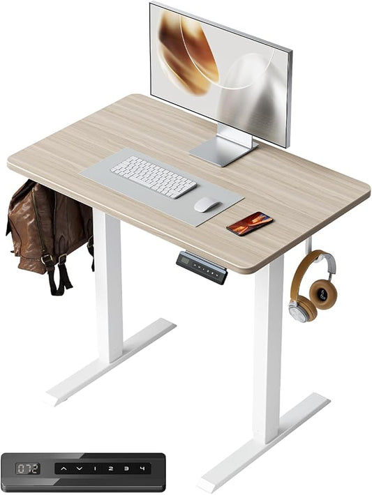 FEZIBO One-Piece Standing Desk Adjustable Height Stand up Home Office Desk, 32x24 Inch Electric Standing Computer Desk, with 4 Memory Presets, Fixable casters, Light Rustic-DeskLoop Office