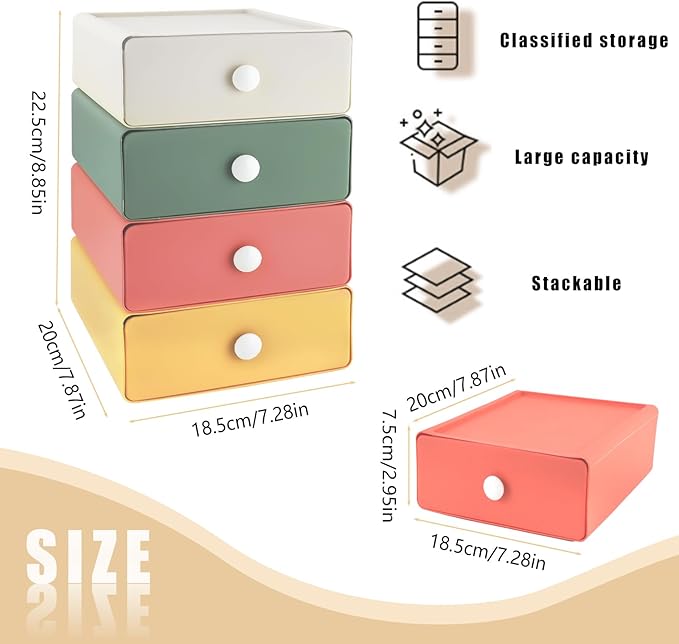 RETON 4 PCS Desktop Storage Drawers, Stackable Desk Organizer - Image 3