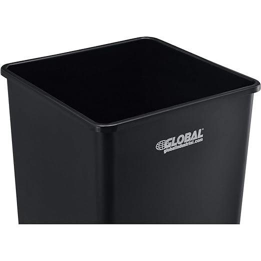 Global Industrial Square Plastic Garbage Can, Open Top, 55 Gallon Capacity, Indoor/Outdoor Rated, 19-1/2"W x 19-1/2"D x 34"H, Utility Trash Can, No Lid, Black-DeskLoop Office