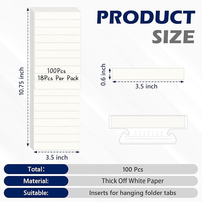 100 Pcs Hanging File Folder Paper Inserts 3-1/2 Inch Off White Blank File Tab - Image 2