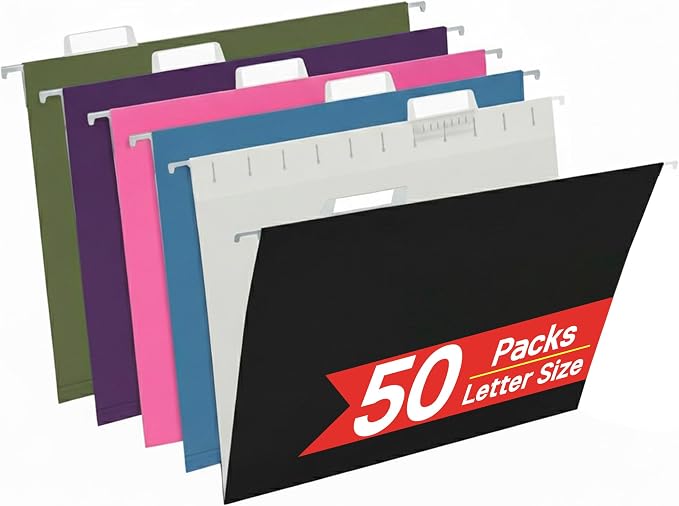 50 Packs Hanging File Folders, Decorative, Desk and Cabinet Use by OfficeSuppliesDirect