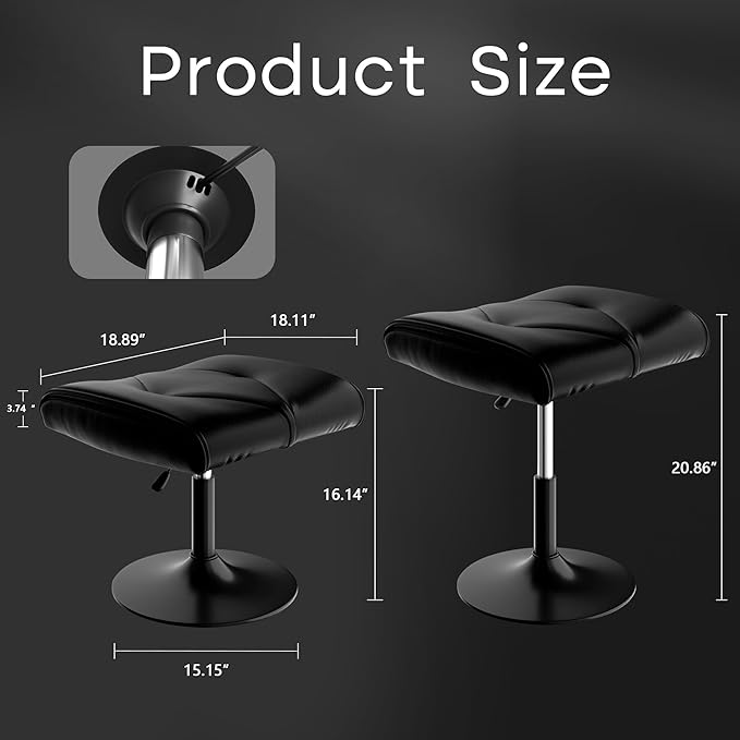 VECELO Foot Rest Under Desk Ottoman, PU Height Adjustable Footrest - Image 2