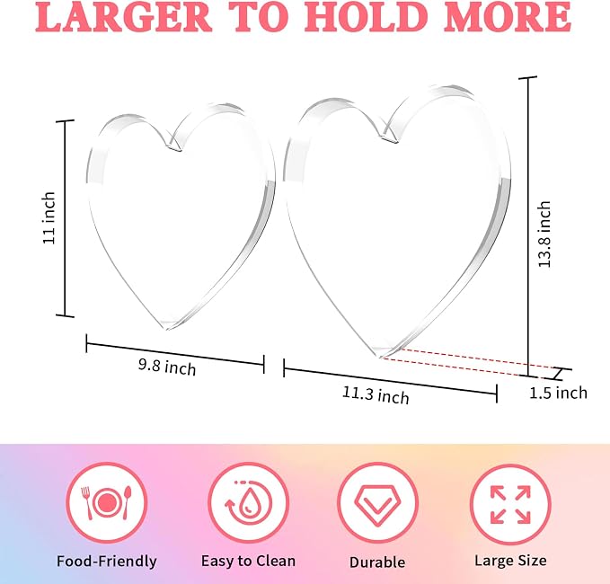 13.8" Acrylic Heart Shaped Charcuterie Tray, Reusable Serving Cake Candy Dish - Image 2