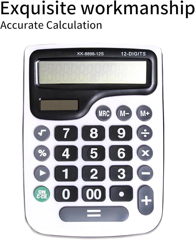 12 Digit Desktop Calculator with Large LCD Display and Sensitive Button, Dual Solar Power and Battery, Standard Function for Office (YE8898)-DeskLoop Office