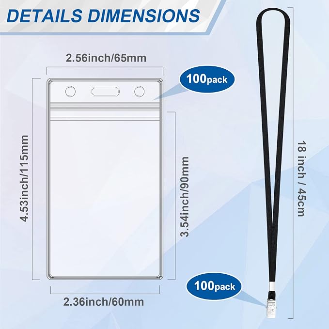 100 Sets Lanyards for Id Badges and Clear Plastic Vertical Name Badge ID Card - Image 3