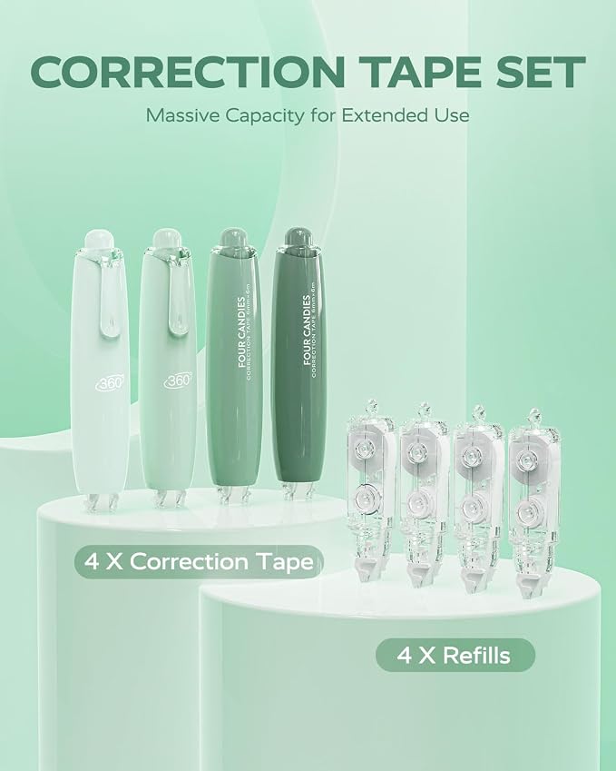 Four Candies Refillable Retractable White Correction Tape, School Supplies - Image 6