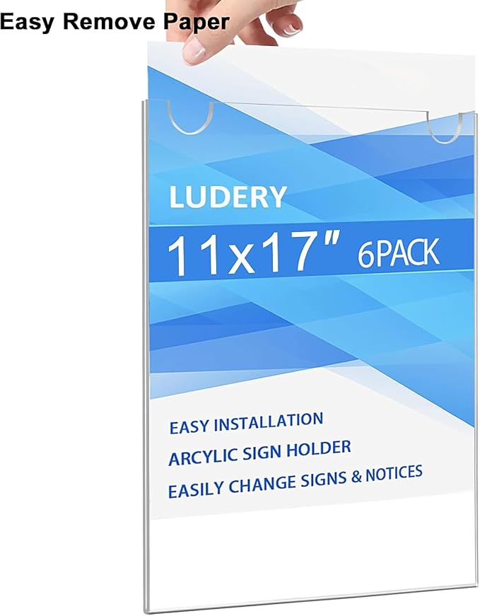 Acrylic Sign Holder 11x17 Vertical, Wall Mount Document Holder, Restaurant - Image 4