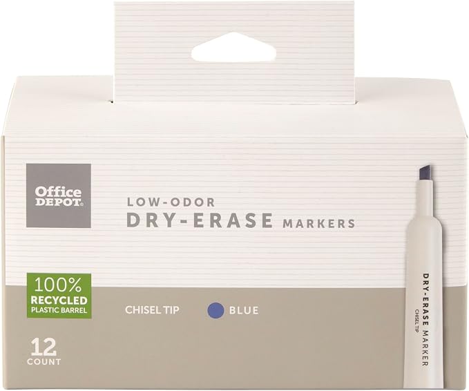 Office Depot 100% Recycled Low-Odor Dry-Erase Markers, Chisel Point by Office+Depot